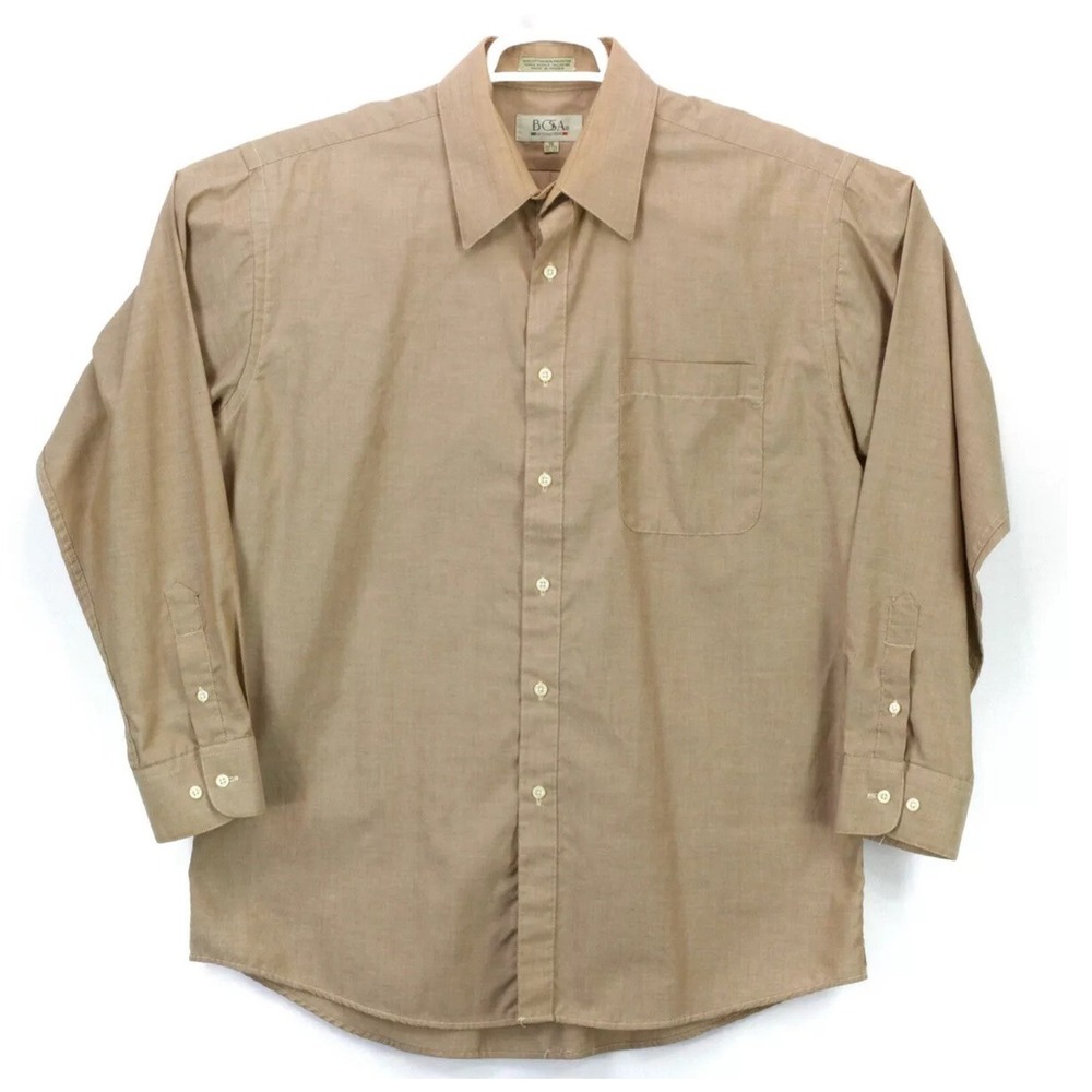 Bosa Mens Button Up Collared LS Shirt Size 16 32/33‎ Solid Brown